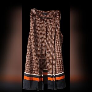 Tommy Hilfiger Navy Orange Geometric Sleeveless Button-Front Blouse